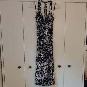 Black and White Sleeveless Halter Maxi Dress